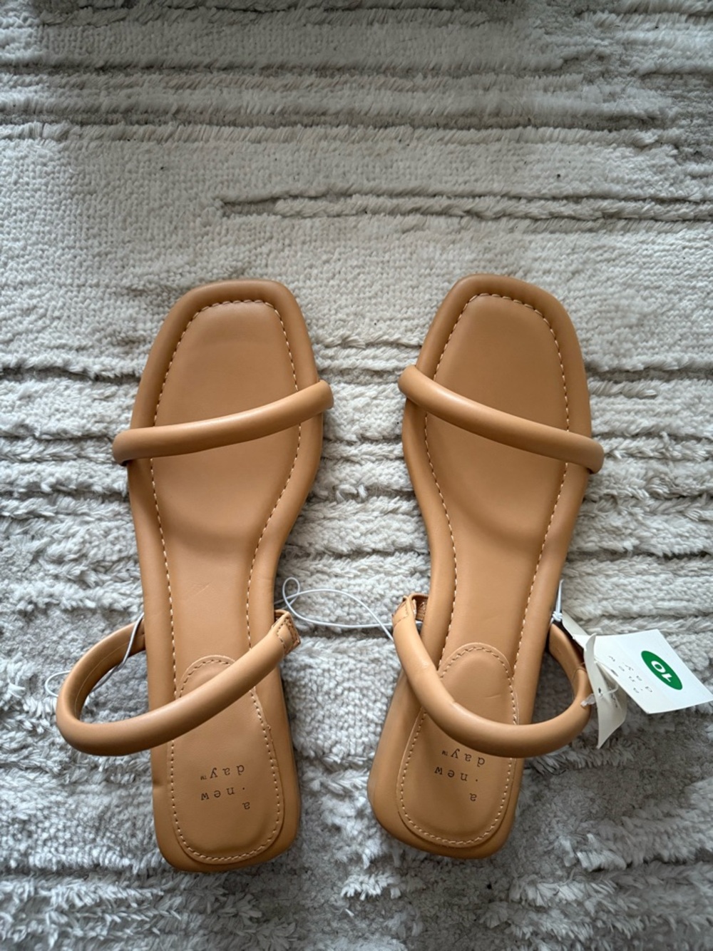 A New Day Tan Minimalist Double-Strap Square-Toe Sandals